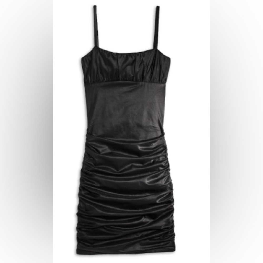 Katie J NYC, Large, Ava Rouched Bodycon Black Mini Dress
